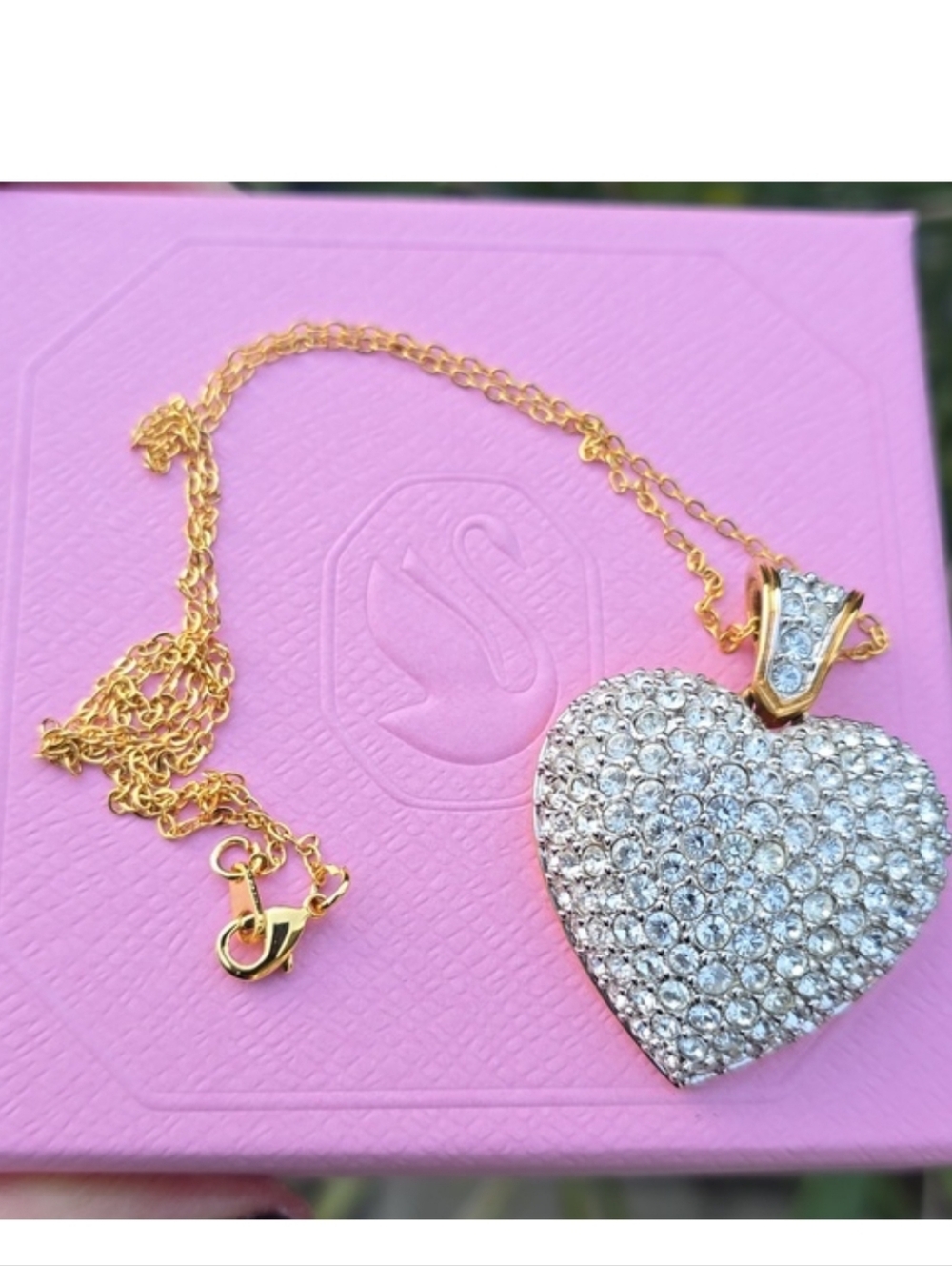 Swarovski Gold and Silver Tone Crystal Heart Necklace